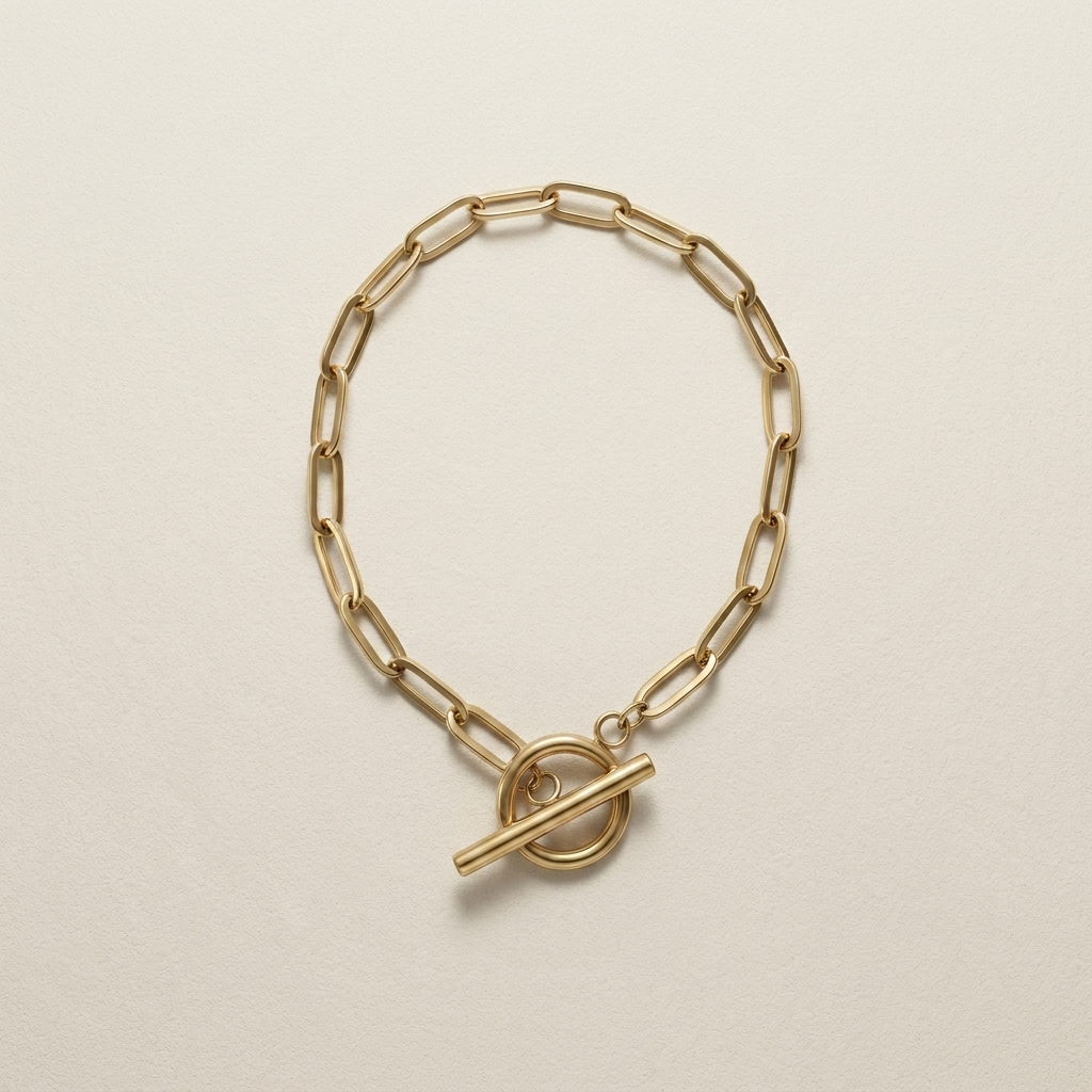 Travertine T-Bar Bracelet laid flat to show its polished links and toggle fastening