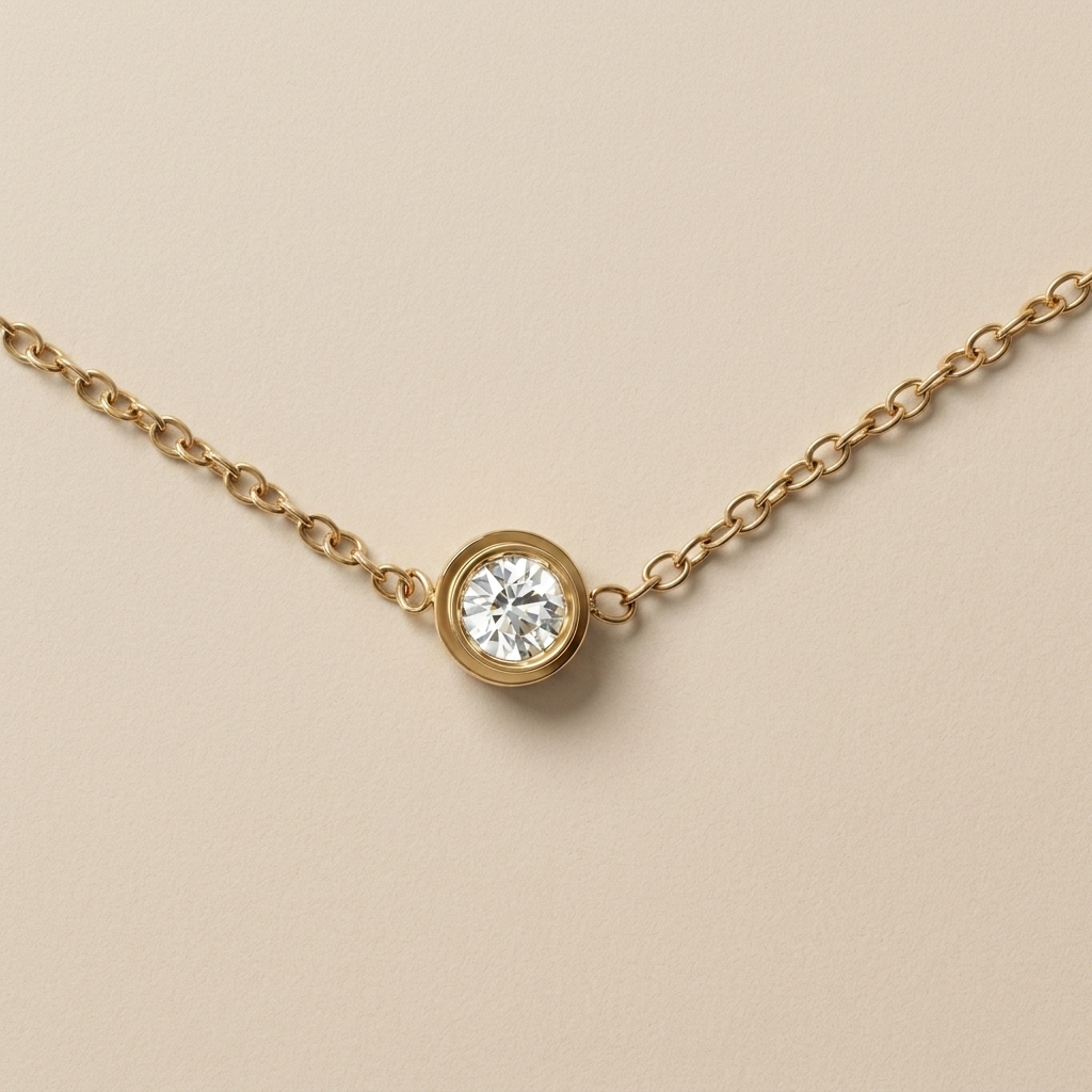 Close-up of the Morning Light Solitaire Necklace and round cubic zirconia pendant