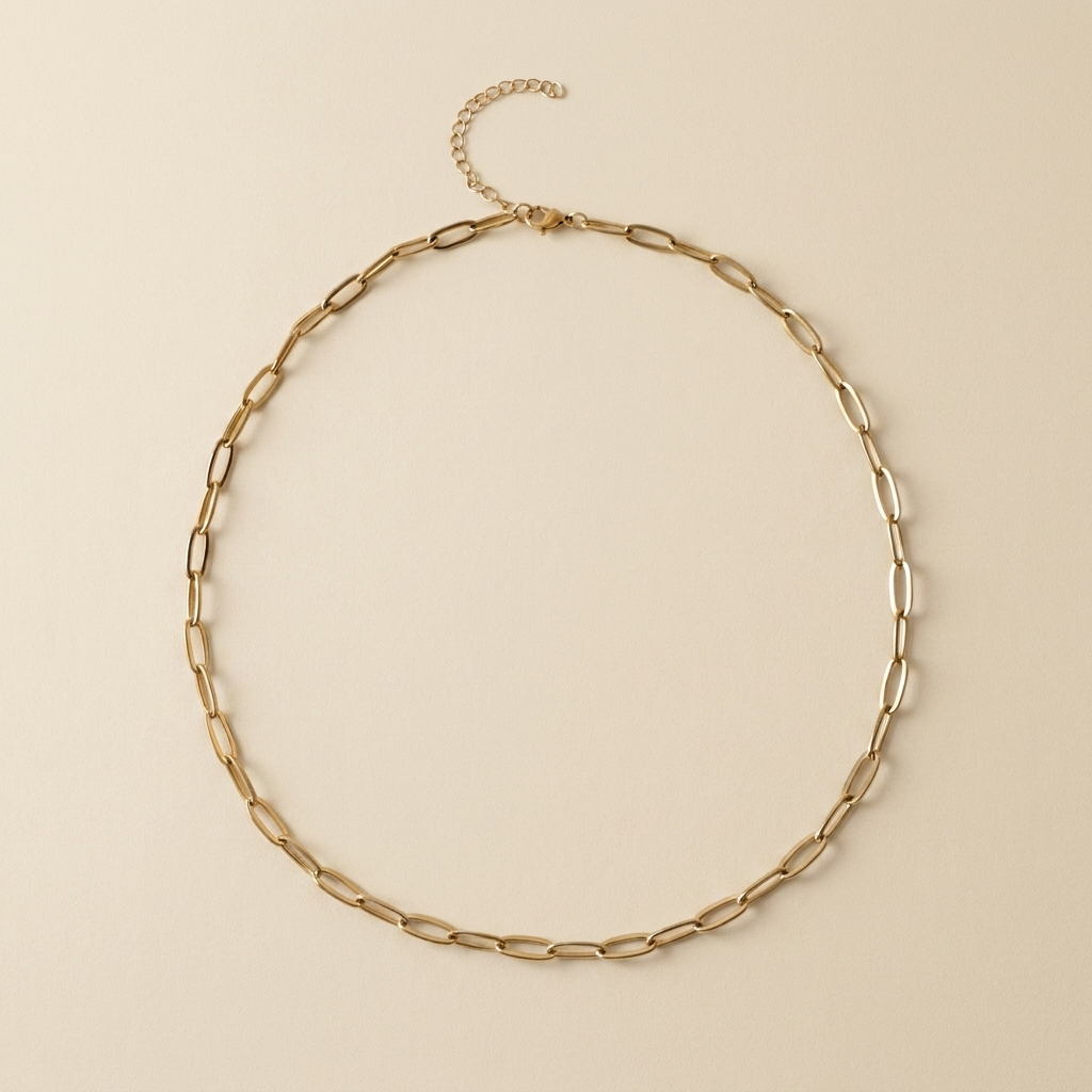 Sunday Paperclip Chain Necklace laid flat to show its polished elongated links