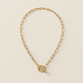 Travertine T-Bar Necklace laid flat to show its polished links and toggle clasp