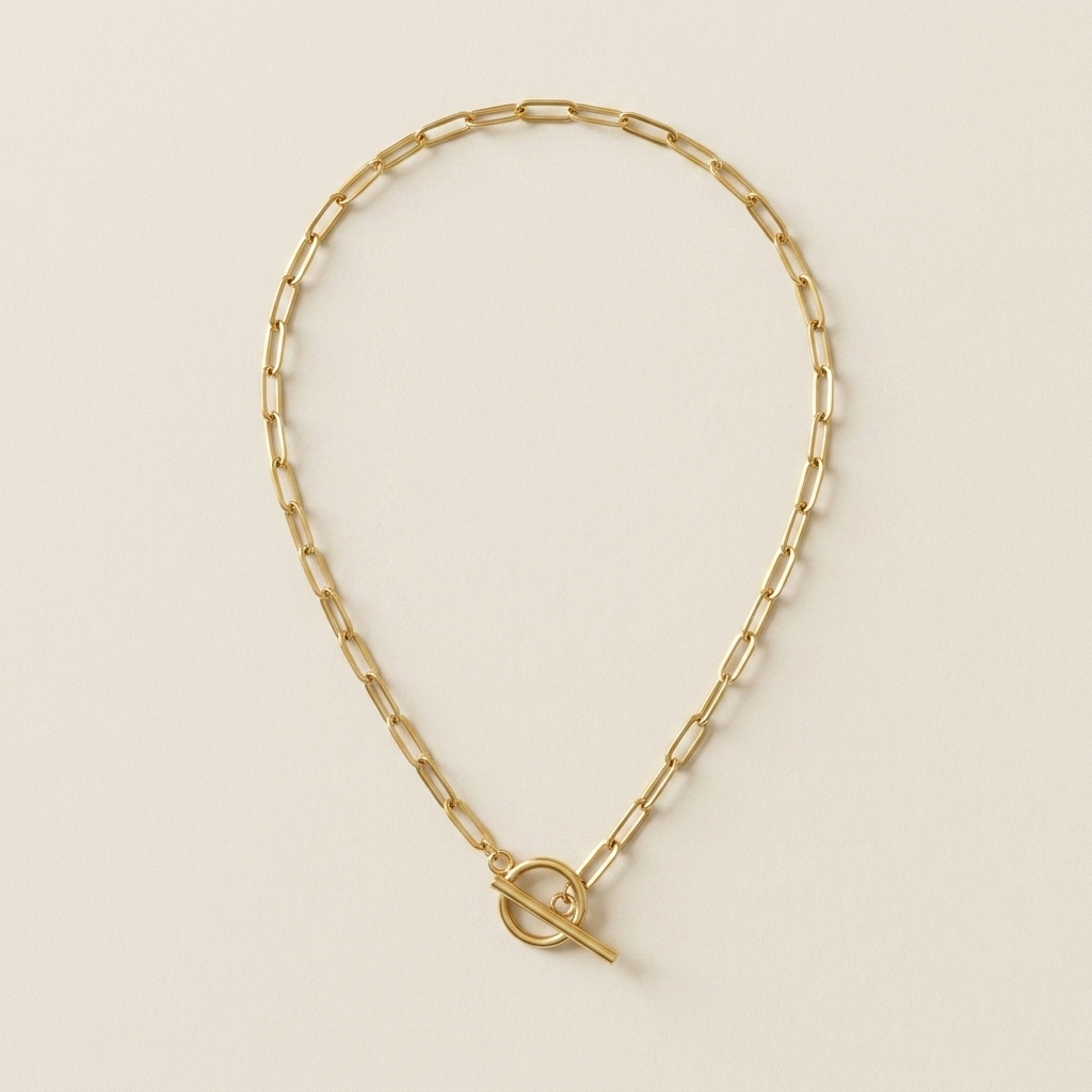 Travertine T-Bar Necklace laid flat to show its polished links and toggle clasp